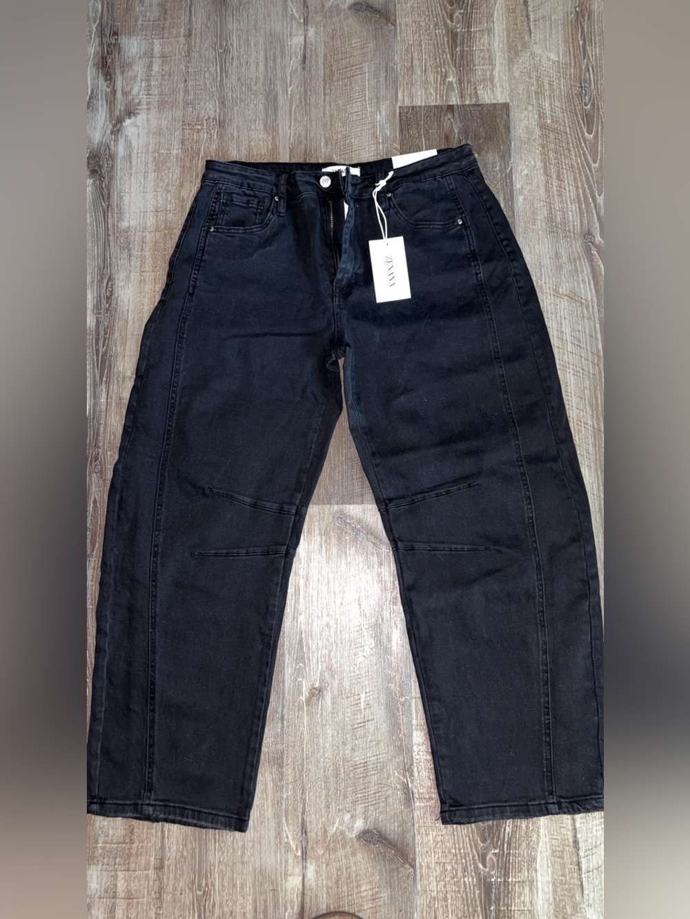 Women's Black Wide Leg Jeans with Front Seam Detail